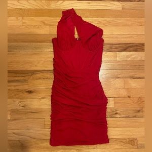 Red Corset One Shoulder Dress